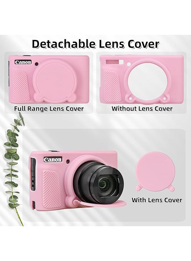YJ Silicone Case Compatible for Canon Powershot SX740 SX730 HS Digital Camera Soft Rubber SX740 HS Protective Sleeve with Removable Lens Cover a Tempered Glass Screen Protector Anti Slip Anti Scratch, Pink - Image 3