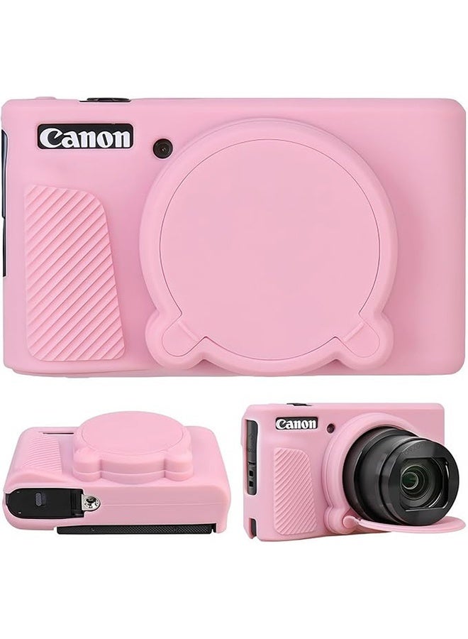 YJ Silicone Case Compatible for Canon Powershot SX740 SX730 HS Digital Camera Soft Rubber SX740 HS Protective Sleeve with Removable Lens Cover a Tempered Glass Screen Protector Anti Slip Anti Scratch, Pink - Image 1