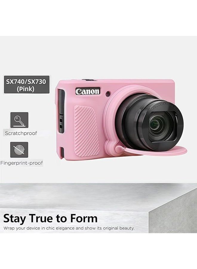 YJ Silicone Case Compatible for Canon Powershot SX740 SX730 HS Digital Camera Soft Rubber SX740 HS Protective Sleeve with Removable Lens Cover a Tempered Glass Screen Protector Anti Slip Anti Scratch, Pink - Image 4