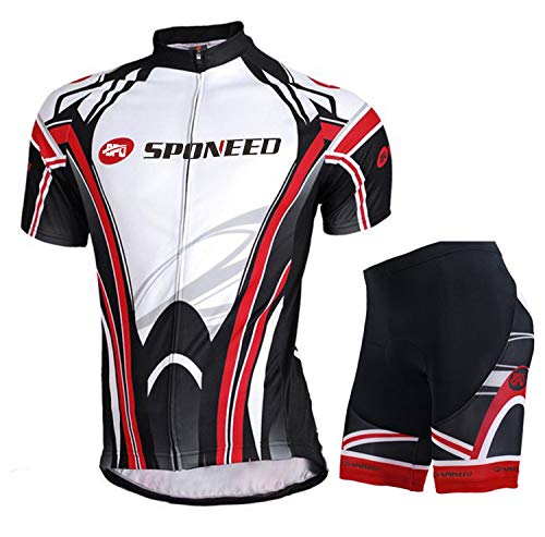 sponeed Cycling Jersey Set Mens Bicycle Pants Pockets Suits Jacket Cycle Pad Ride Shorts US L Black Red