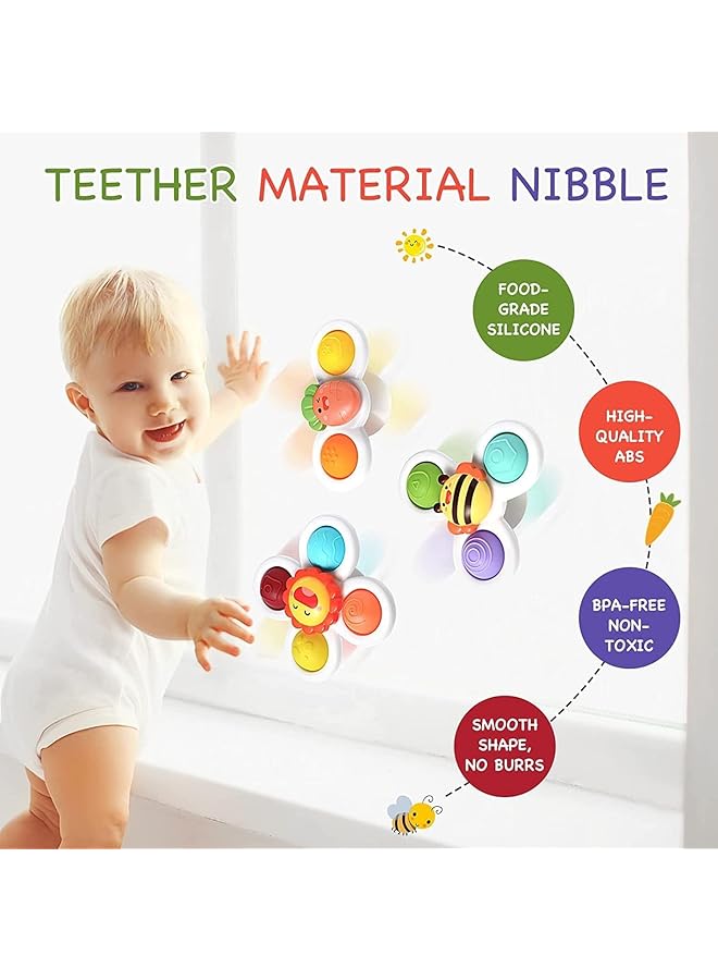 DMG TECH 3Pcs Suction Cup Spinner Toys Strong Suction Cup Bath Toys Toddler Fidget Toys Age 1 2 Window Spinning Top Baby Toys Sensory Toys For Toddlers 1 3 Birthday Gifts For Girl Boy - Image 4