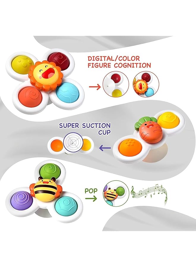 DMG TECH 3Pcs Suction Cup Spinner Toys Strong Suction Cup Bath Toys Toddler Fidget Toys Age 1 2 Window Spinning Top Baby Toys Sensory Toys For Toddlers 1 3 Birthday Gifts For Girl Boy - Image 5