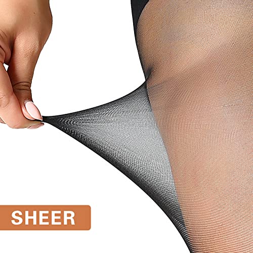 MANZI Women's 2 Pairs Plus Size Control Top Ultra-Soft Tights Size XL, 1 Pair Black, 1 Pair Nude (Sheer) - Image 5