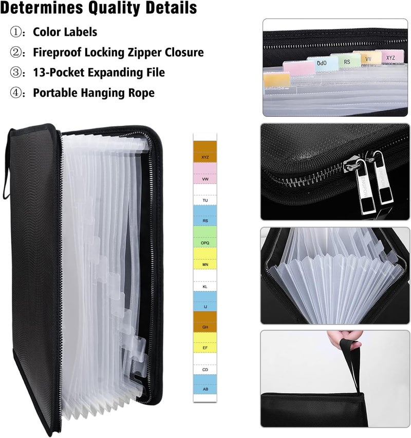 ENGPOW Legal Size Expanding File Folder Important Document Organizer Fireproof Document Bag with 13 Pockets,Color Labels,Non-Itchy Silicone Coated Portable File Wallet Large Capacity(16" x 10.6") - Image 3