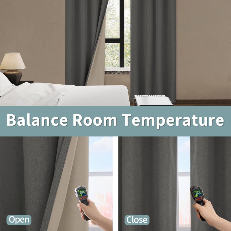 BGment بئسة الستائر الرمادية الداكنة رمادي 54 بوصة الطول لغرفة النوم 2 لوحات الكتان محكم العزل الحراري الستائر الستار الستار مع Grommet 52 بوصة كل لوحة - Image 4