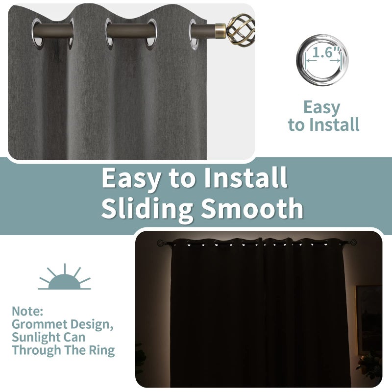 BGment بئسة الستائر الرمادية الداكنة رمادي 54 بوصة الطول لغرفة النوم 2 لوحات الكتان محكم العزل الحراري الستائر الستار الستار مع Grommet 52 بوصة كل لوحة - Image 5