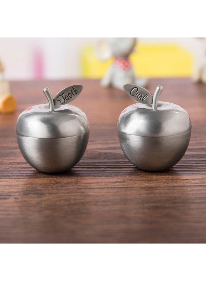 Metal Apple Milk Tooth Box Fetal Hair Box Creative European Milk Tooth Fetal Hair Collection Storage Storage Box  Cross-border-Color:Ancient Tin Color  - Image 1