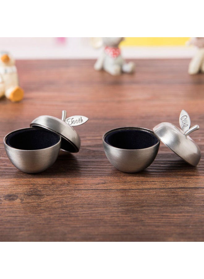 Metal Apple Milk Tooth Box Fetal Hair Box Creative European Milk Tooth Fetal Hair Collection Storage Storage Box  Cross-border-Color:Ancient Tin Color  - Image 2