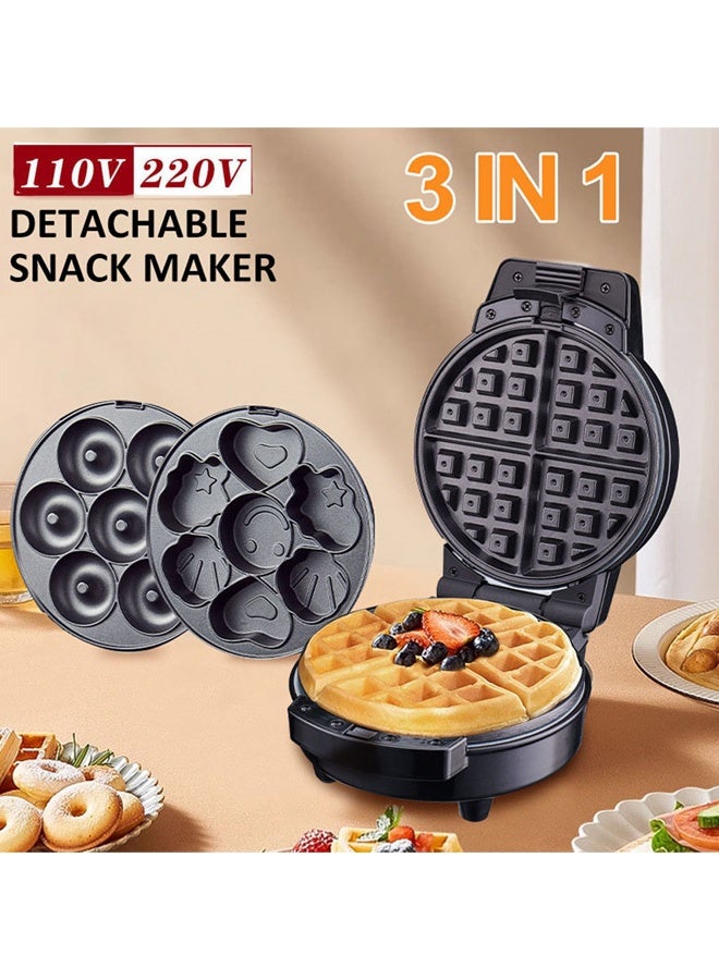 Arabest 3 In 1 Non-Stick Multi Snacks Maker With Waffle/Donut/Cartoon Cake,Detachable Plates 600W SK-08105 Black/Silver - Image 1