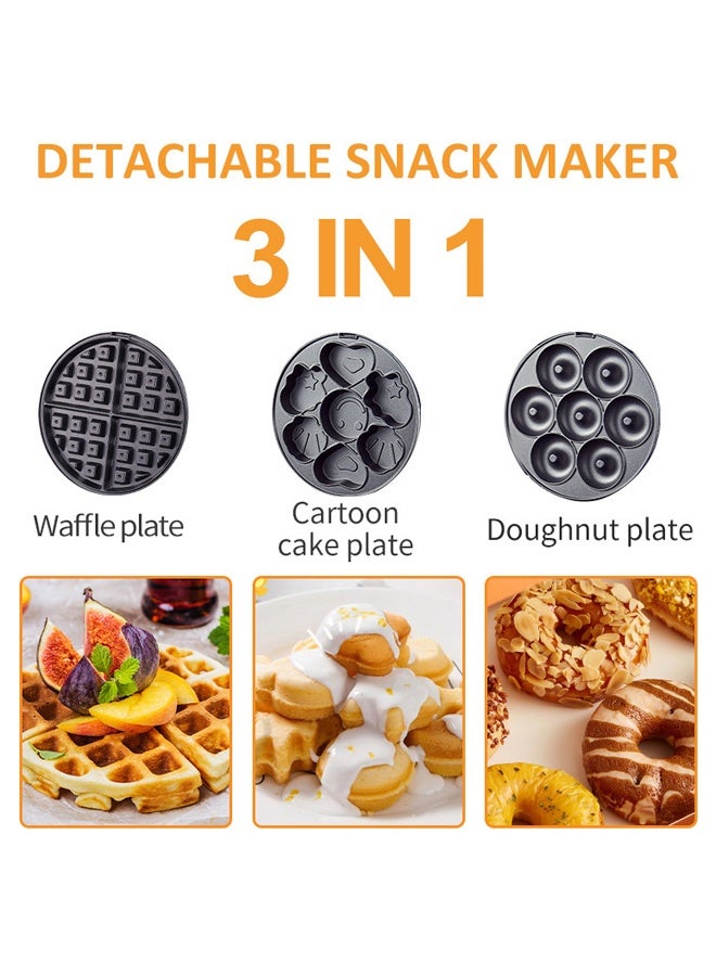 Arabest 3 In 1 Non-Stick Multi Snacks Maker With Waffle/Donut/Cartoon Cake,Detachable Plates 600W SK-08105 Black/Silver - Image 3