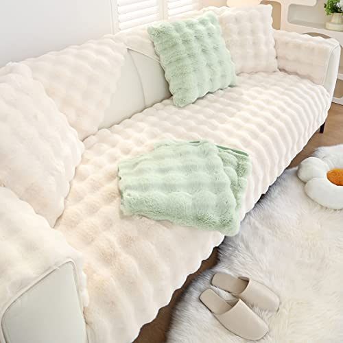 XSlive Soft Warm Faux Fur Couch Sofa Cover Thick Shaggy Fuzzy Sectional Couch Cover Non-Slip Solid Color Plush Sofa Slipcover Furniture Protector for Kids, Pets (Cream,28"x70") - Image 5