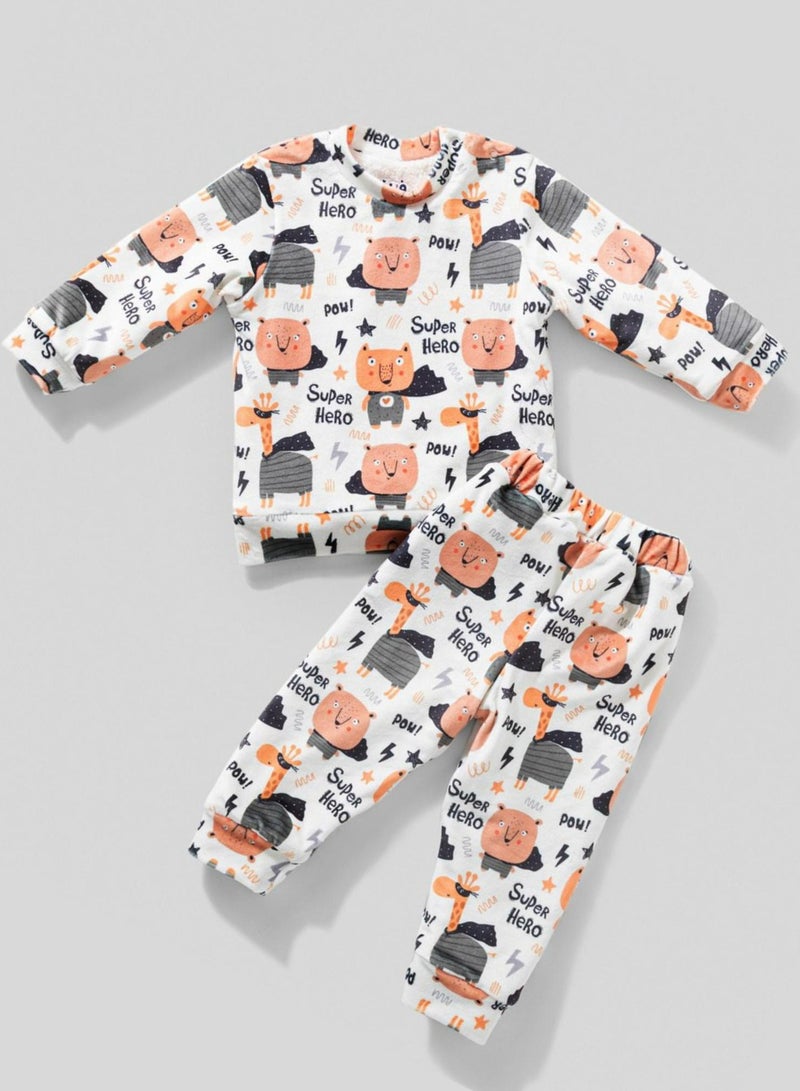 فل مون بيجاما للبيبي شتوي مبطن برسومات سوبر هيرو 17525