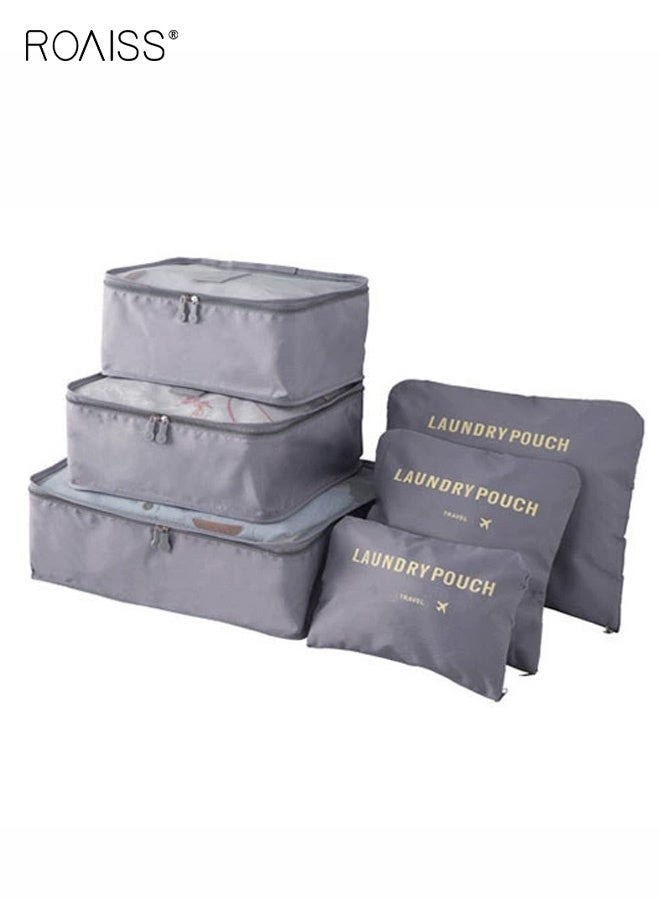 roaiss 6 Piece Oxford Cloth Travel Bag Set Durable Fabric Smooth Zipper Closure Includes Multiple Sizes for Organized Storage of Underwear Bras Shoes and Other Travel Essentials Lightweight and Water Resistant for Easy Travel Organization Gray - Image 1
