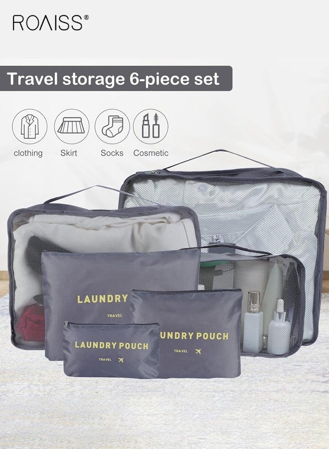 roaiss 6 Piece Oxford Cloth Travel Bag Set Durable Fabric Smooth Zipper Closure Includes Multiple Sizes for Organized Storage of Underwear Bras Shoes and Other Travel Essentials Lightweight and Water Resistant for Easy Travel Organization Gray - Image 5