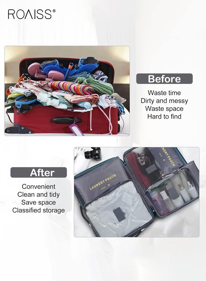 roaiss 6 Piece Oxford Cloth Travel Bag Set Durable Fabric Smooth Zipper Closure Includes Multiple Sizes for Organized Storage of Underwear Bras Shoes and Other Travel Essentials Lightweight and Water Resistant for Easy Travel Organization Gray - Image 2
