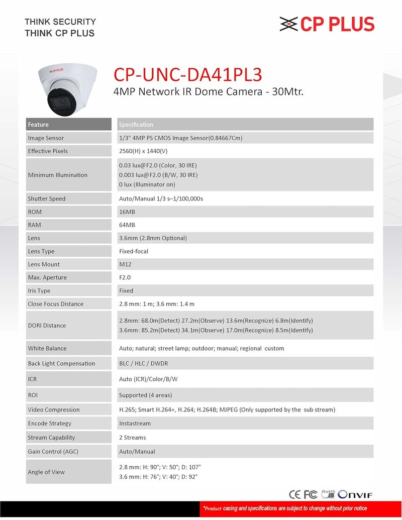 CP PLUS كاميرا دومية بدقة 4 ميجابكسل كاملة الوضوح IR من CP PLUS CP-UNC-DS41PL3 - 30 متر - Image 4