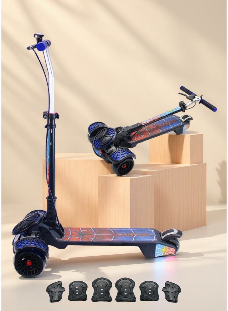 EASY FUTURE 3-8 Years Kids Scooter with Foldable Frame, Adjustable Handlebar, LED PU Wheels, Rear Brake, Handle Brake & Built-in Music Including Protective Gear Set - Image 1