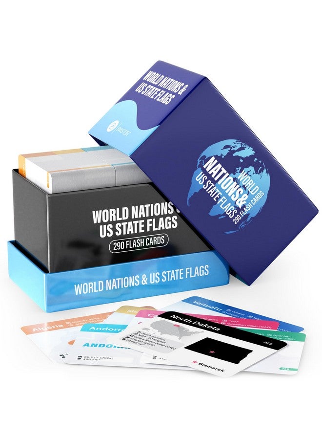 Briston Countries of The World Flashcards - 290 Country & US States Complete with Capital, Continent, Flag & More - Educational Geography Flash Card Game Gift for Kids, Family & Adults [Updated August 2024]  - Image 1