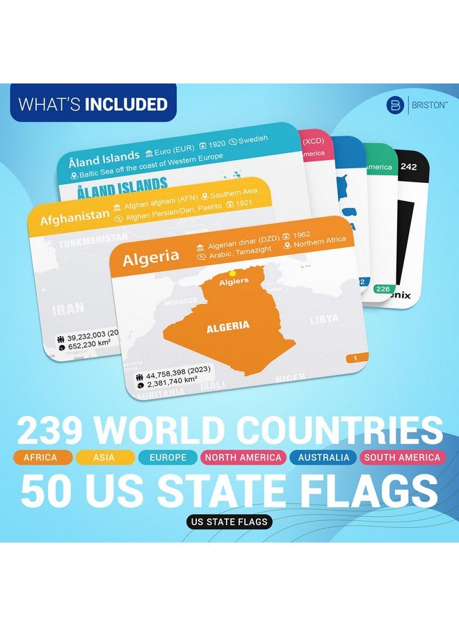Briston Countries of The World Flashcards - 290 Country & US States Complete with Capital, Continent, Flag & More - Educational Geography Flash Card Game Gift for Kids, Family & Adults [Updated August 2024]  - Image 4
