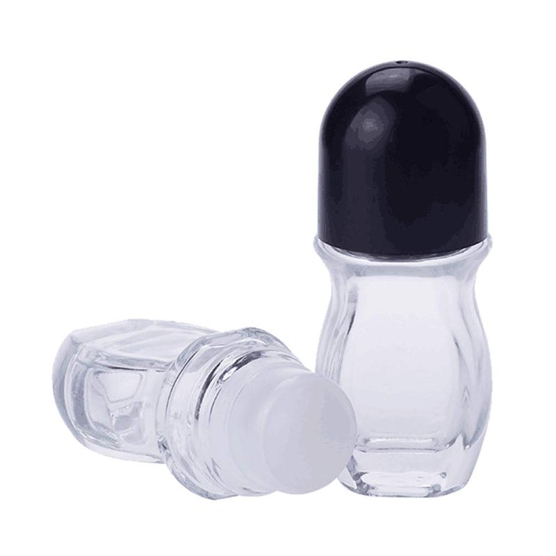 Natuworld 2Pcs 50ml/1.69oz Clear Refillable Glass Roll-On Deodorant Bottles Empty Essential Oils Roller Bottles Containers With Plastic Roller Ball and Black Cap For Deodorant Lip Oil Massage Oil Aromatherapy - Image 1
