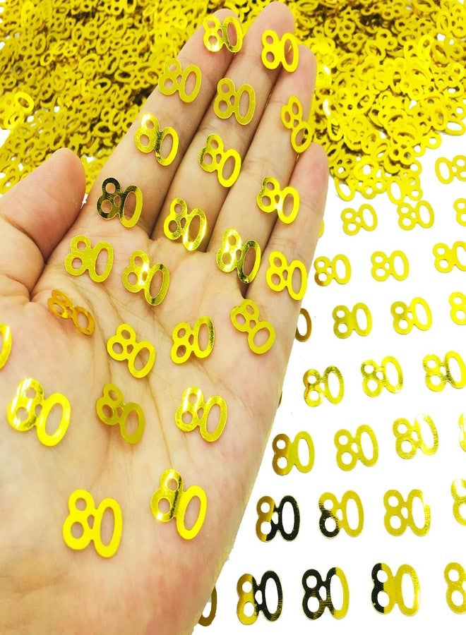 OJLDKTH قصاصات ورقية ذهبية لامعة لتزيين طاولة حفلة عيد الميلاد الثمانين، مناسبة لحفلات الذكرى السنوية وأعياد الميلاد والتقاعد. (80 قطعة ذهبية) - Image 2
