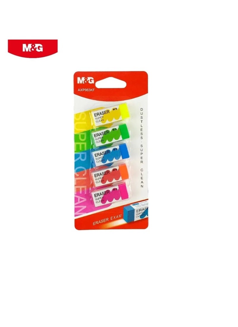 M&G - M&G Chenguang Set of 5 Dustless Super Clean Neon Color Eraser Blister Card  - No:AXP963KF - Image 1