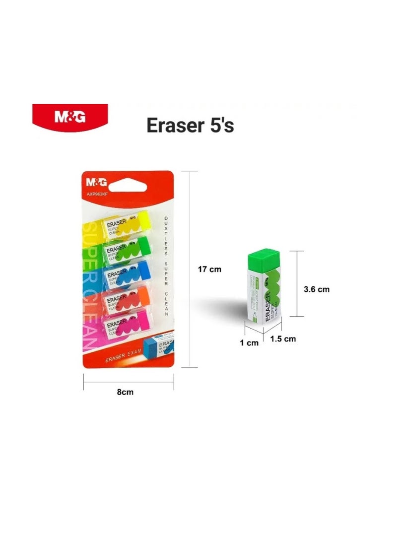 M&G - M&G Chenguang Set of 5 Dustless Super Clean Neon Color Eraser Blister Card  - No:AXP963KF - Image 1