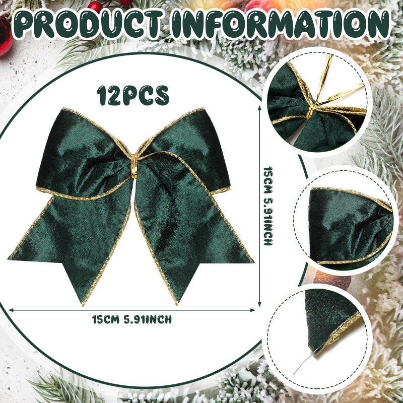 Panelee 12 Pcs Sage Green Velvet Christmas Bows 6 x 6 in Wreath Bow Christmas Tree Decorations Ornaments for Hanukkah Xmas Tree Topper Wreath Garland Party Gift Wrapping DIY Decor - Image 2