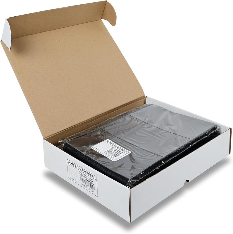 FIS Currency Album Refill - 300x215mm, Black, 60 Sheets with 180 Pockets - Image 2