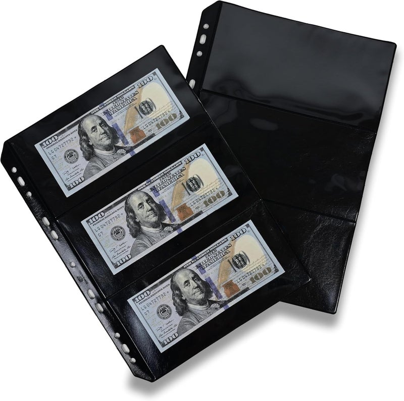 FIS Currency Album Refill - 300x215mm, Black, 60 Sheets with 180 Pockets - Image 4