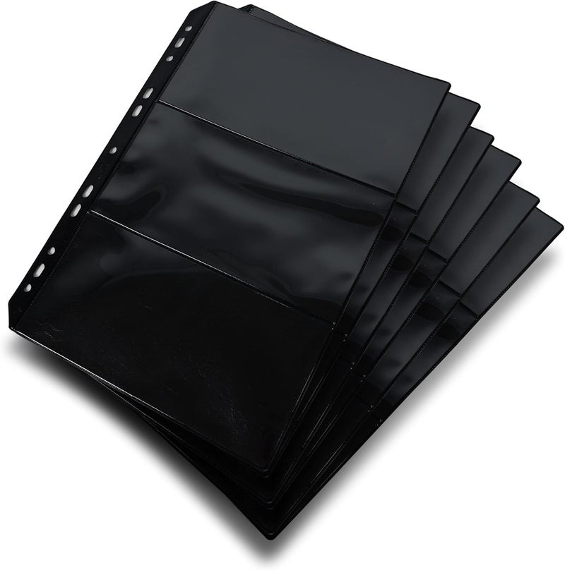 FIS Currency Album Refill - 300x215mm, Black, 60 Sheets with 180 Pockets - Image 1