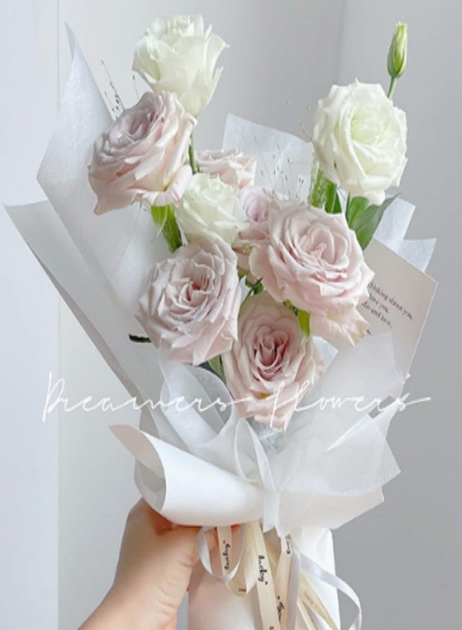 OUKEYI 40 Sheets Korean Of Cotton Wrapping Flower Paper Non-Woven Floral Wrapping Paper, Waterproof Pleated Withdrawable Flower Bouquet Lining Paper Gift Packaging Paper (Milk) - Image 2