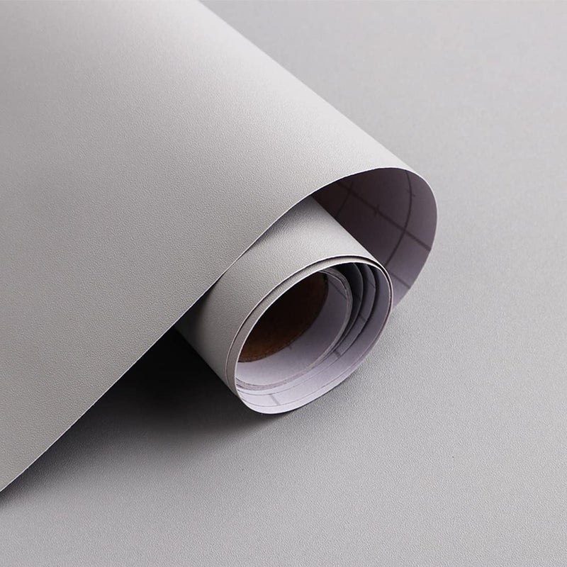 Micpolo 15.7" x 118" Solid Grey Peel and Stick Wallpaper - Matte Grey Contact Paper for Bedroom, Wallcovering, Countertops - Image 1