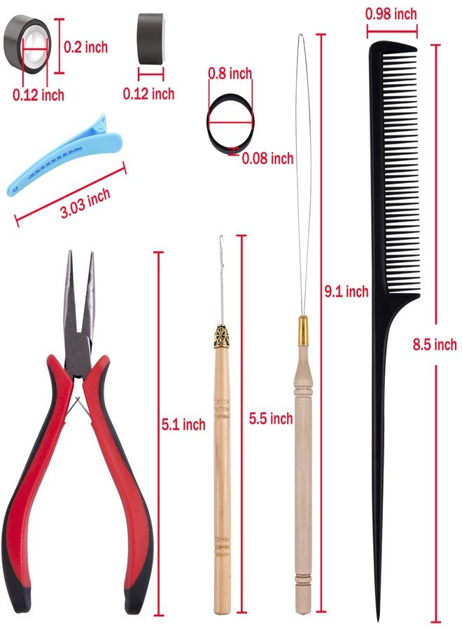 Duufin Hair Extensions Tools Kit 500 Pcs Dark Brown Micro Ring Beads 1 Micro Beads Plier 2 Hook Needle Pulling Loop 4 Plastic Alligator Hair Clips 1 Comb and 2 Bags Black Mini Rubber Hair Elastic - Image 2