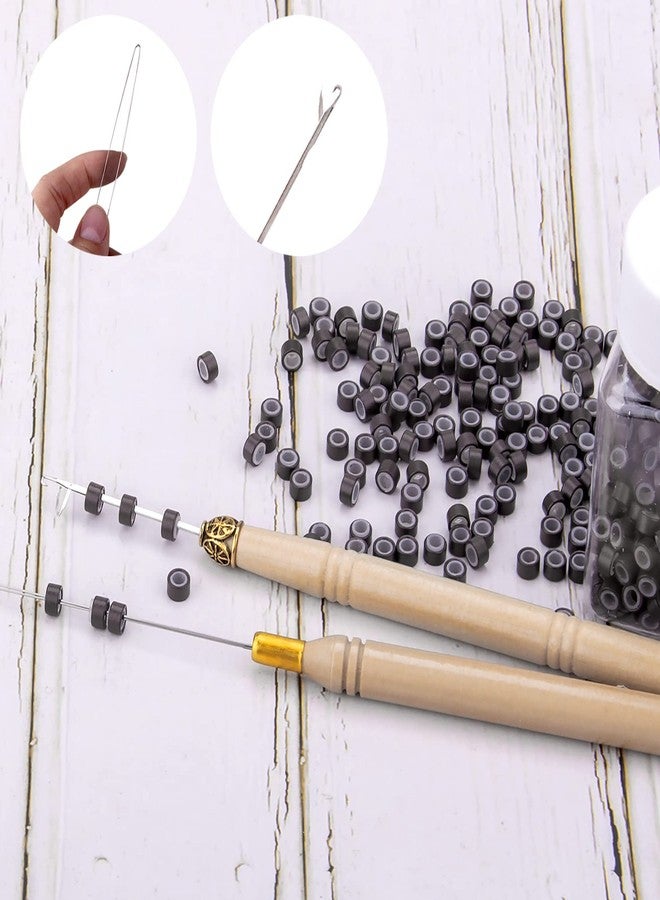 Duufin Hair Extensions Tools Kit 500 Pcs Dark Brown Micro Ring Beads 1 Micro Beads Plier 2 Hook Needle Pulling Loop 4 Plastic Alligator Hair Clips 1 Comb and 2 Bags Black Mini Rubber Hair Elastic - Image 4