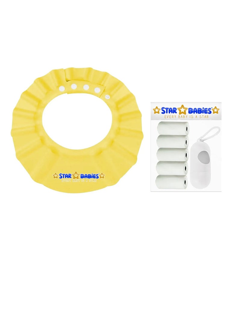 STAR BABiES Star Babies - Combo Pack of 2- Adjustable Shower Cap with Scented Bag (5 Pcs w/Dispenser) - Yellow/White  - Image 1