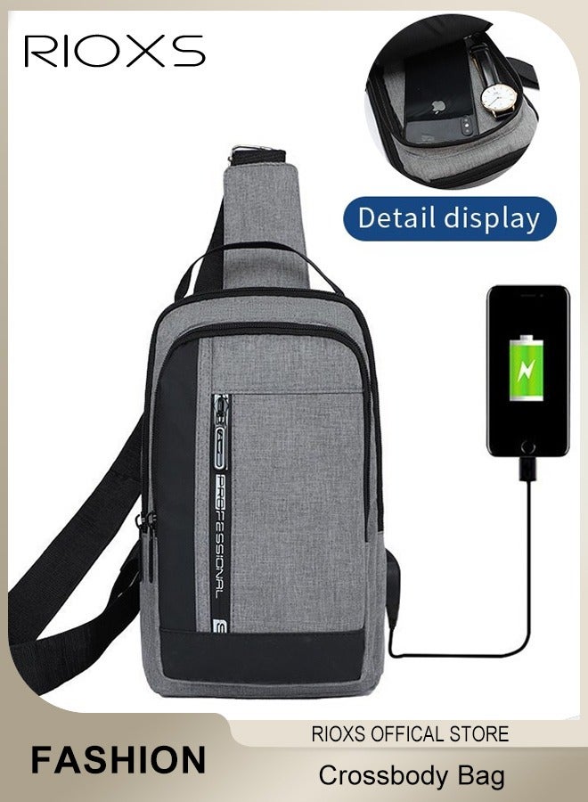 RIOXS Crossbody Sling Bag Body Chest Sling Shoulder Bag for Men Women Casual Shoulder Backpack Bag, Waterproof Chest Casual Daypack with Usb Charging Port for Travel Hiking - Image 1