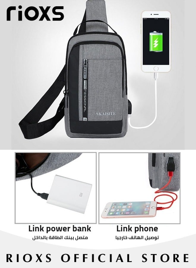 RIOXS Crossbody Sling Bag Body Chest Sling Shoulder Bag for Men Women Casual Shoulder Backpack Bag, Waterproof Chest Casual Daypack with Usb Charging Port for Travel Hiking - Image 2