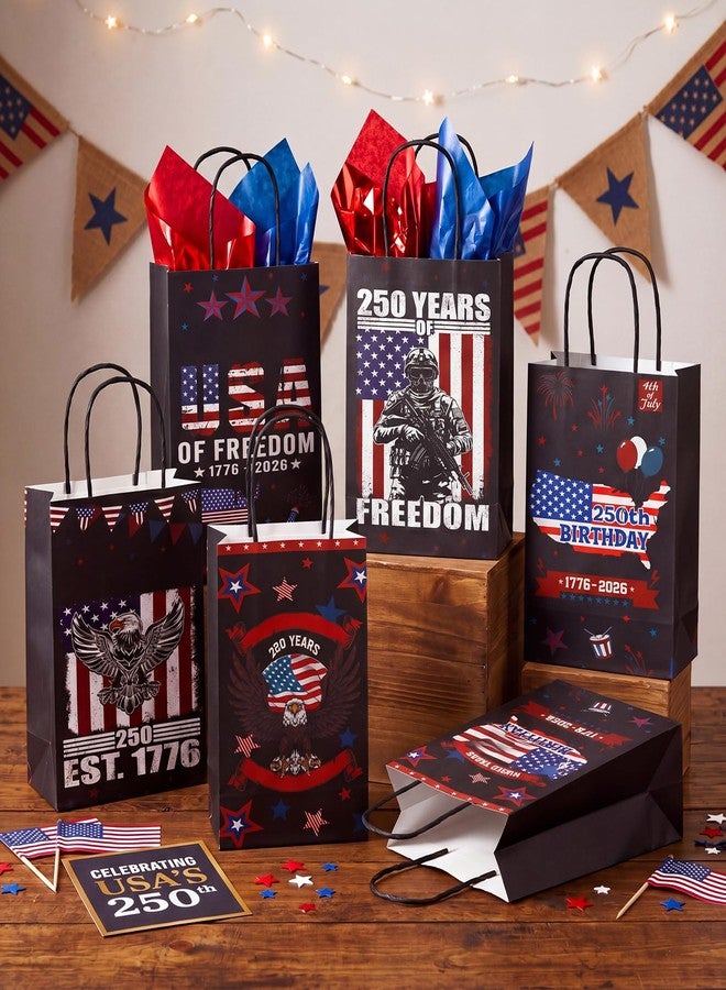 Yeyeplum 24 Pcs 250th Anniversary Bags Patriotic Gift Bags with Handles 4th of July 1776-2026 250 Anniversary Years Freedom Paper Bag Patriotic Decoration for Independence Day Memorial Day Party Supplies - Image 5