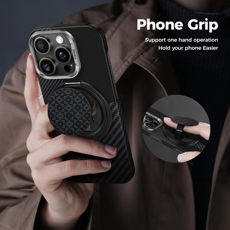 BENKS ArmorPop Magnetic Phone Grip & Stand for MagSafe, 360Â° Rotation Adjustable Phone Ring Holder for iPhone 17/16/15/14/13/12 Series, Durable Kevlar Design - Image 3