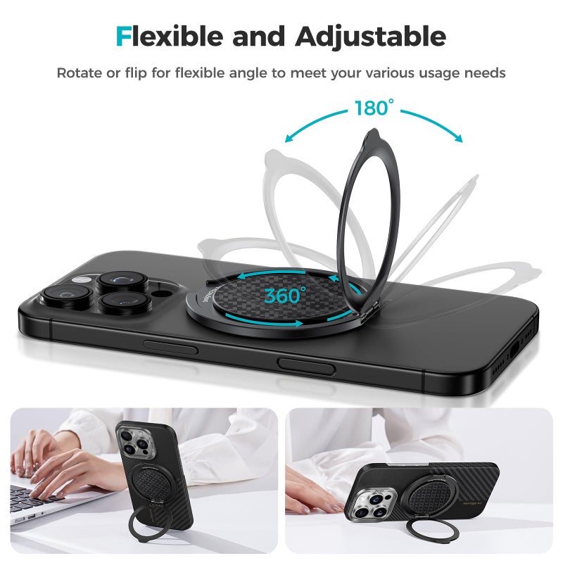 BENKS ArmorPop Magnetic Phone Grip & Stand for MagSafe, 360Â° Rotation Adjustable Phone Ring Holder for iPhone 17/16/15/14/13/12 Series, Durable Kevlar Design - Image 2