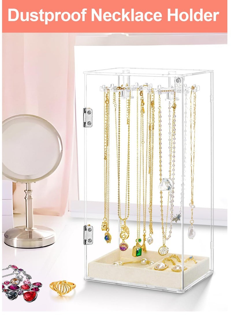 منظم مجوهرات أكريليك أنيق مقاوم للغبار مع 24 خطاف وصينية مخملية، مثالي لتخزين القلائد والأساور والأقراط والخواتم - Image 4