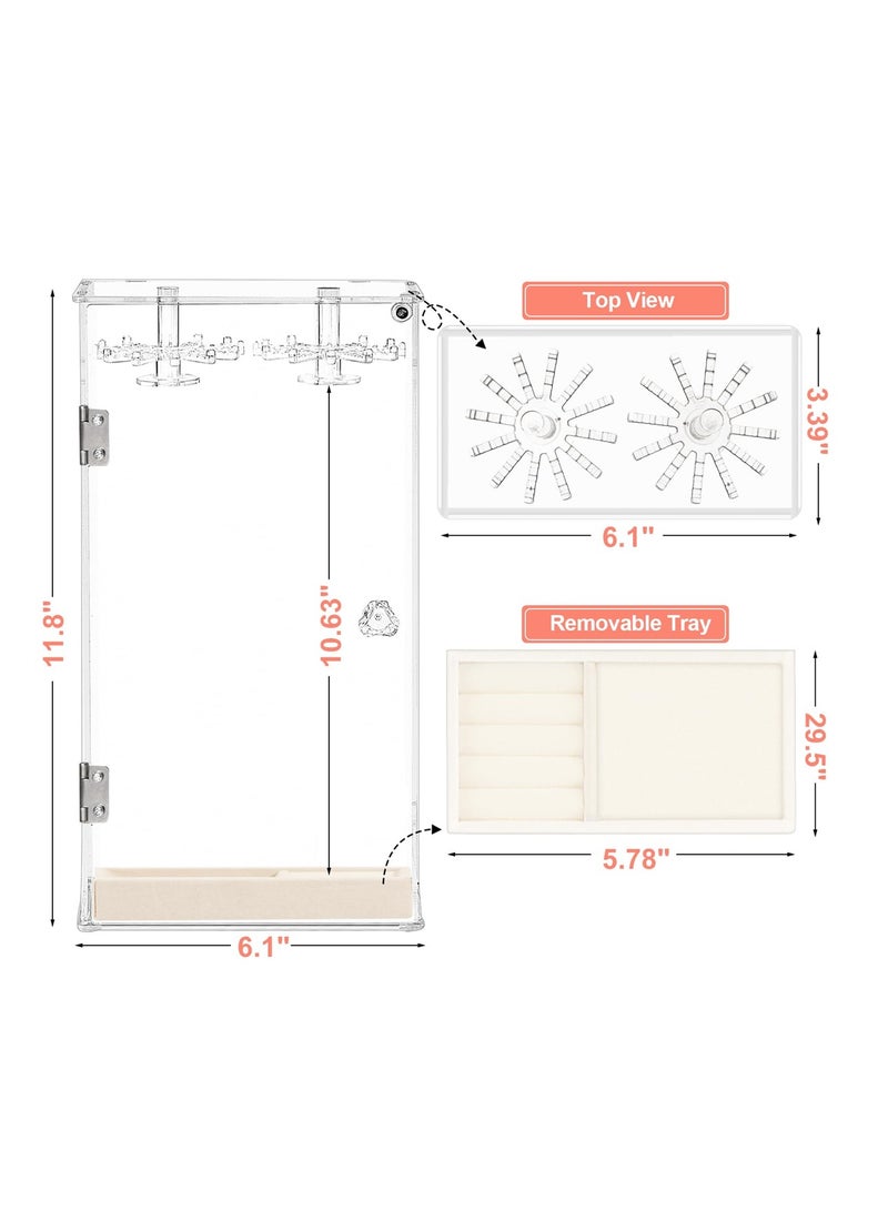 منظم مجوهرات أكريليك أنيق مقاوم للغبار مع 24 خطاف وصينية مخملية، مثالي لتخزين القلائد والأساور والأقراط والخواتم - Image 3