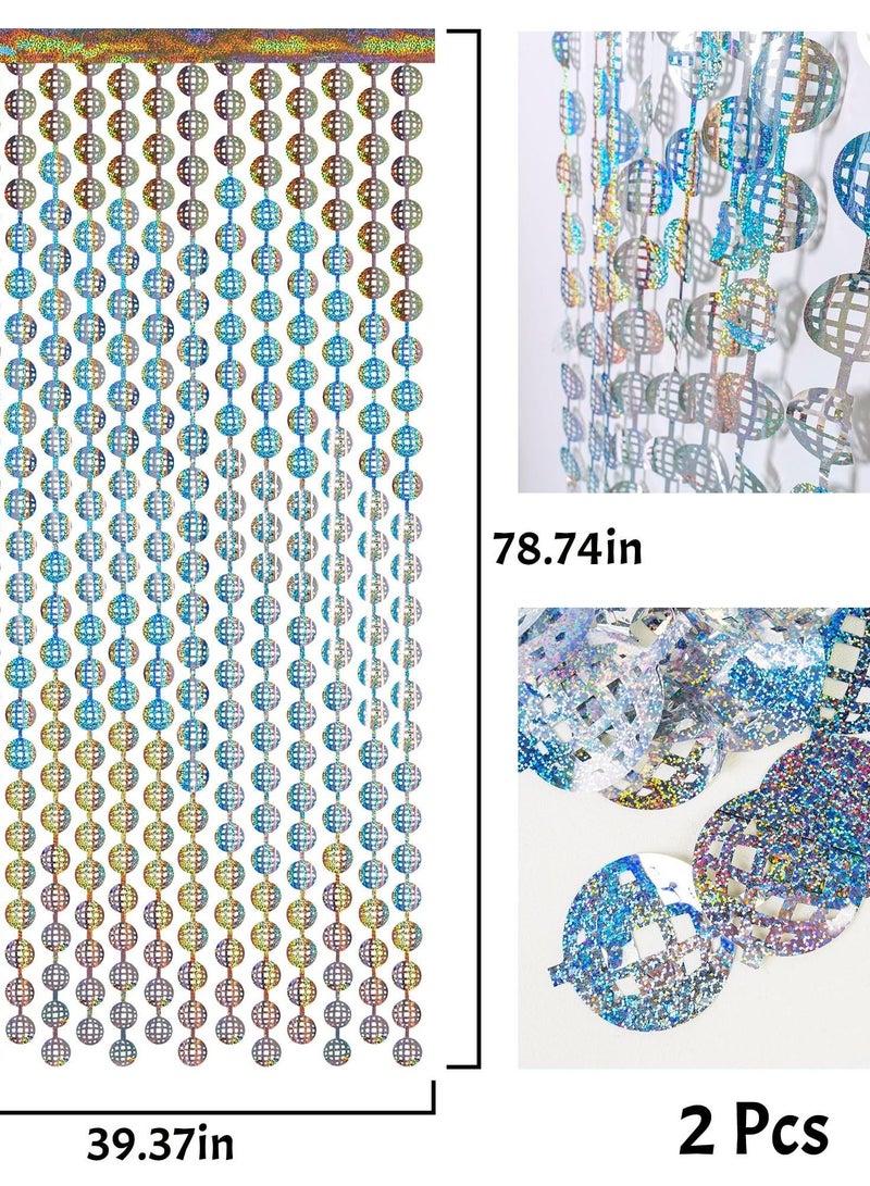 كابتن تيك Disco Ball Foil Curtain Set for Disco Bachelorette Party Decorations, Disco Ball Backdrop Curtain with Photography Backdrop Curtains,Set of 2 - Image 2