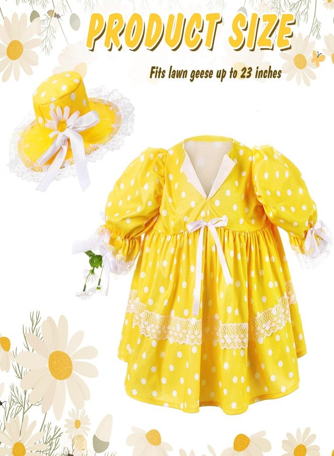 Aliceset Summer Goose Outfit Yellow Polka Dots Porch Goose Clothes Cute Lolita Skirts with White Daisy Hat for 23" Spring Outdoor Summer Patio Yard Lawn Art Decoration - Image 2