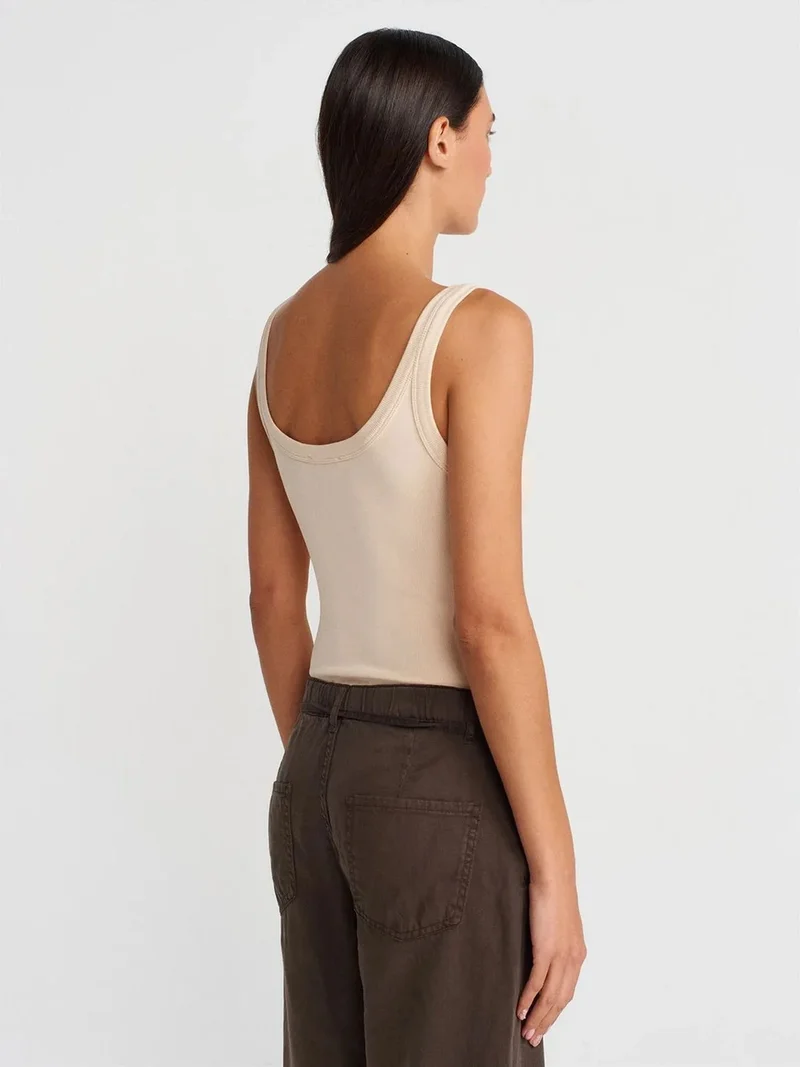 ديلفين Dilvin Sleeveless Ribbed Cotton-blend Bodysuit