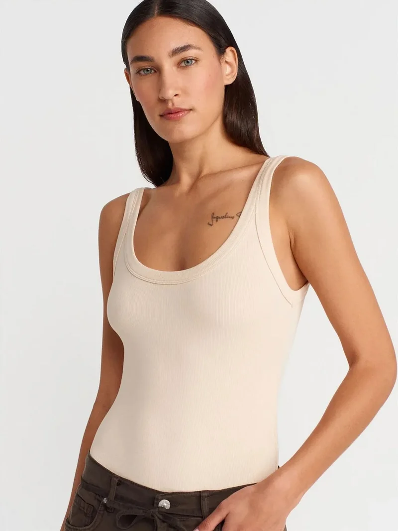 ديلفين Dilvin Sleeveless Ribbed Cotton-blend Bodysuit