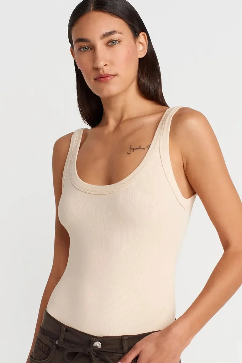 DILVIN Sleeveless Ribbed Cotton-blend Bodysuit