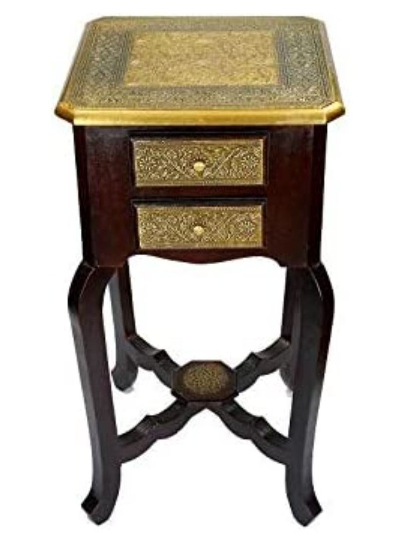 QUESERA Wooden Antique Look Natural Wood Finish Bedside Table with Drawer Storage for Living Room Bedroom - Image 1