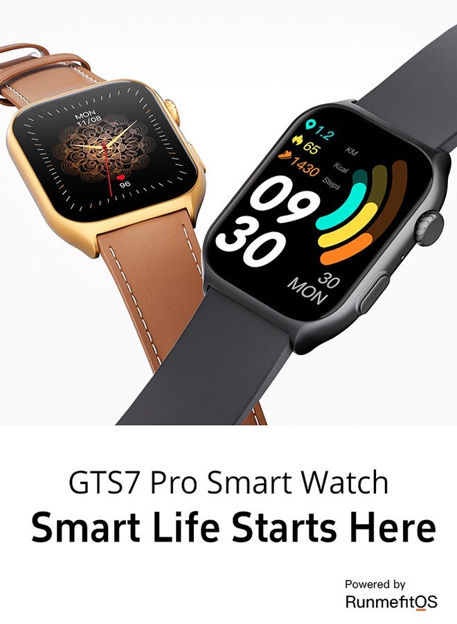 نُوِيق ساعة GTS7 Pro الذكية، شاشة عالية الدقة 2 بوصة، مكالمات بلوتوث، مراقبة صحية، تتبع النشاط، عمر بطارية طويل، مقاومة للماء، ساعة ذكية للرجال والنساء، سوار فولاذي أسود - Image 3
